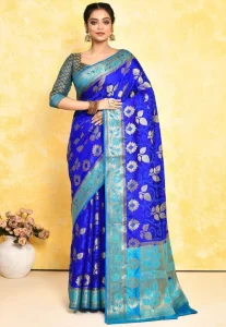 Royal Blue Banarasi with Floral Motifs